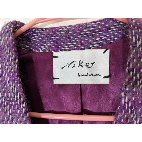 Nikos Handwoven 80s Vintage Purple Textured Woven Wool Art To Wear Blazer S - Picture 8 of 8